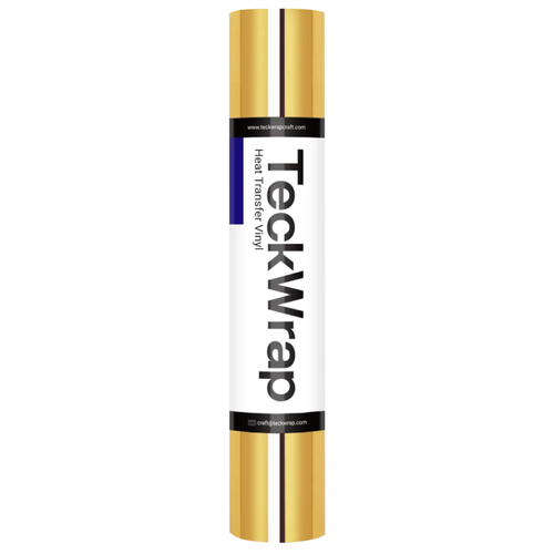 A roll of Dull Gold Metallic Chrome Heat Transfer Vinyl, measuring approx. 12" x 60".