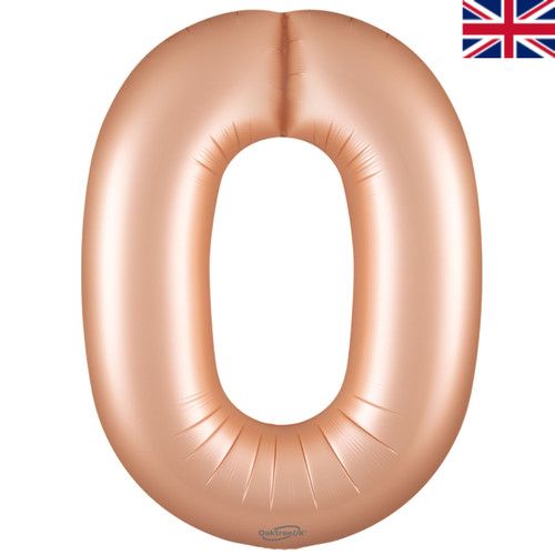 A 34 inch Satin Pastel Rose Quartz Number 0 Foil Balloon, manufactured by Oaktree.