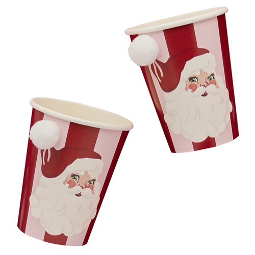 A pack of 8 Vintage Santa Paper Cups, manufactured by Hootyballoo.