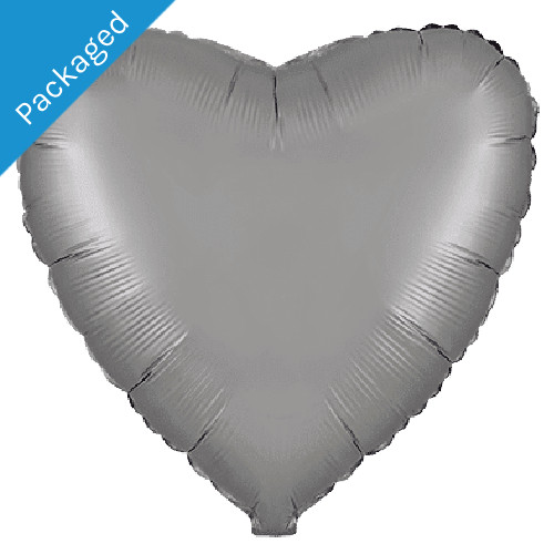 An 18 inch Matte Moonlight Silver Heart Foil Balloon.