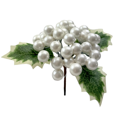 A 15cm White Berry & Holly Pick.