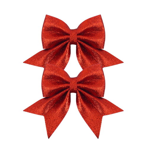 A pack of 2 13cm Red Luxe Bows.