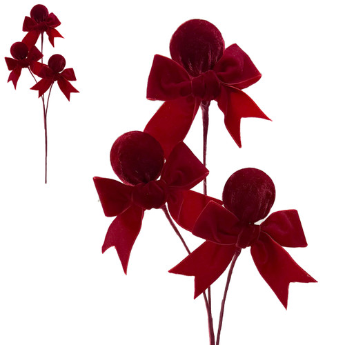 A 47cm red velvet bow and ball spray.