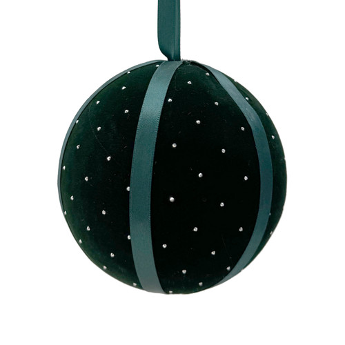 A 12cm dark green velvet diamante bauble.