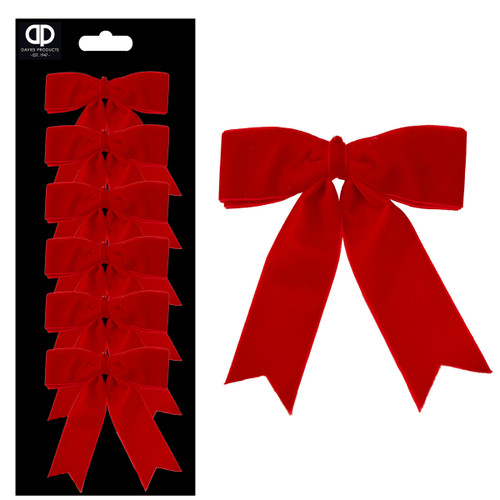A pack of 6 red velvet bows.