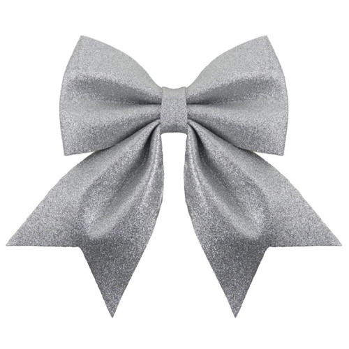 A Silver Luxe Bow Decoration, measuring approx. 20cm by 24cm.