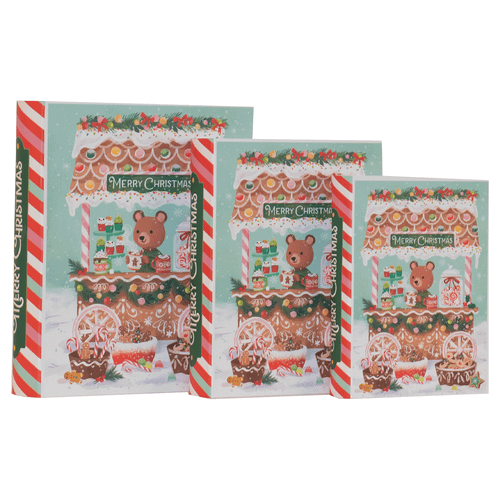 A set of Gingerbread Cart Christmas Nesting Book Boxes.
