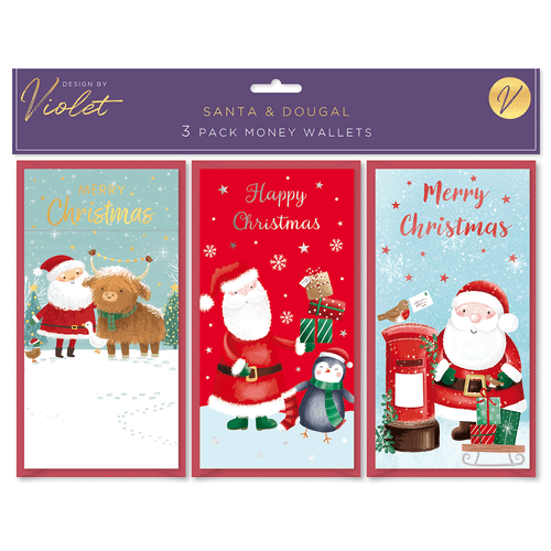 A set of 3 Santa & Dougal Christmas Assorted Money Wallets.