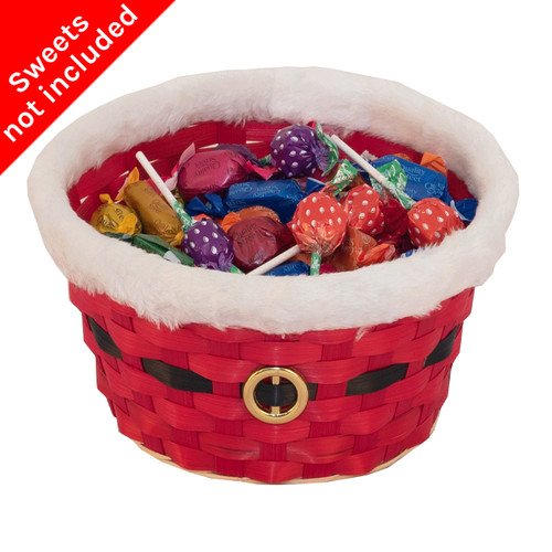 A Santa Suit Red Christmas Hamper Basket.