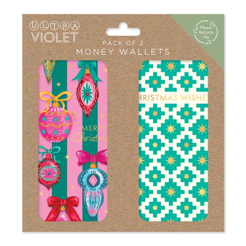 A set of 2 Christmas Baubles Assorted Money Wallets.
