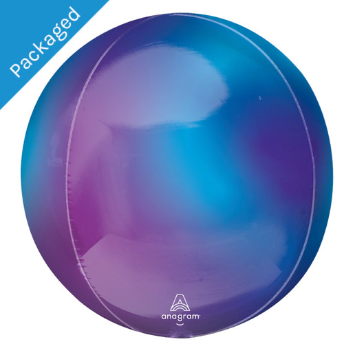 A 16 inch Orbz Ombre Blue Aura Stardust Foil Balloon, manufactured by Anagram.