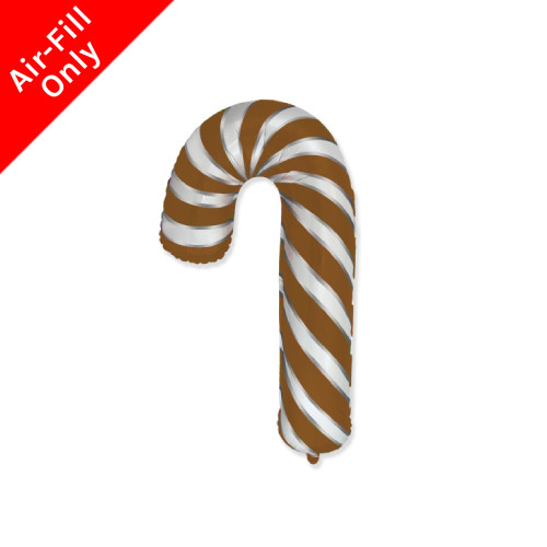 An unpackaged White & Chocolate Striped Candy Cane Foil Balloon.
