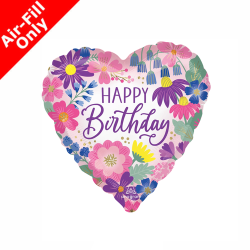 A 9 inch Happy Birthday Garden Florals Foil Balloon, manufactured by Anagram.