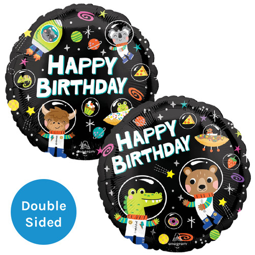 An 18 inch Happy Birthday Cosmic Friends Foil Balloon, manufactured by Anagram.