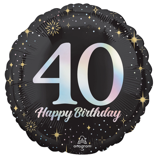 An 18 inch Sparkling 40th Birthday Foil Balloon, manufactured by Anagram.