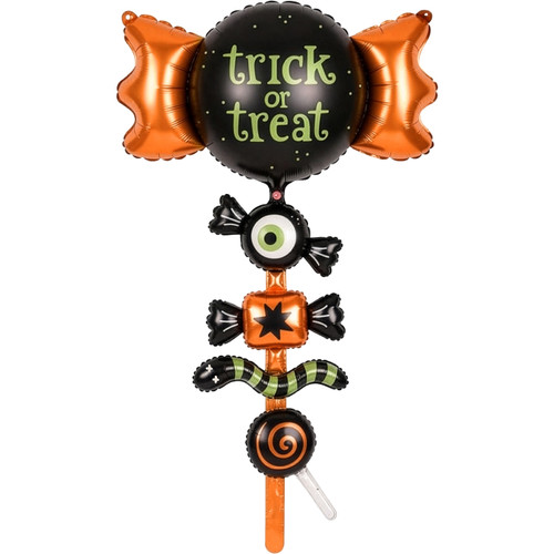 A 50 inch trick or treat candy foil balloon, manufactured by PartyDeco.