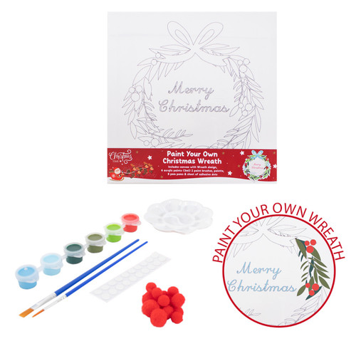 A Christmas Paint Your Own Canvas Set, with a Wreath Design.