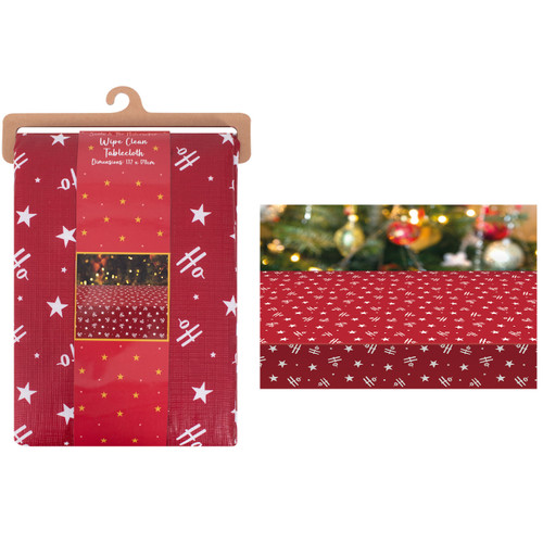 A Christmas Ho Ho Ho Plastic Tablecover.