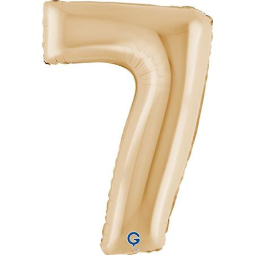 A 40 inch White Gold Number 7 Foil Balloon, manufactured by Grabo