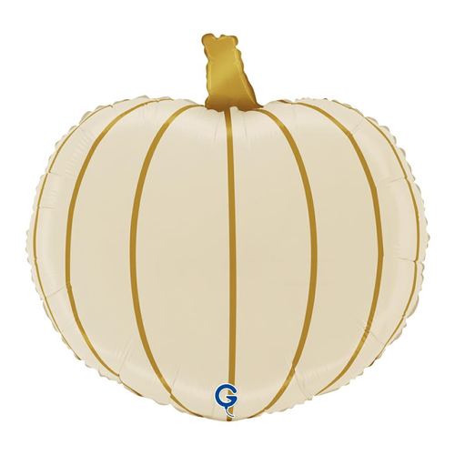 A 16 inch Cream Pumpkin Foil Balloon, manufactured by Grabo.