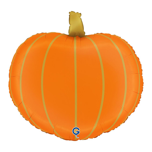 A 19 inch Orange Pumpkin Foil Balloon, manufactured by Grabo.