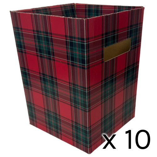 A Red Tartan Flower Box with handles.