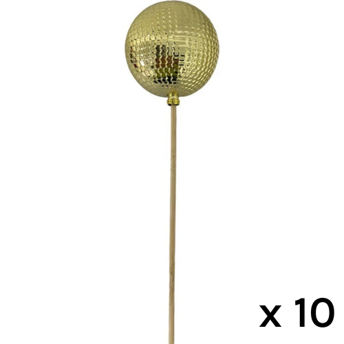 A pack of 10  Metallic Gold Bauble Picks.
