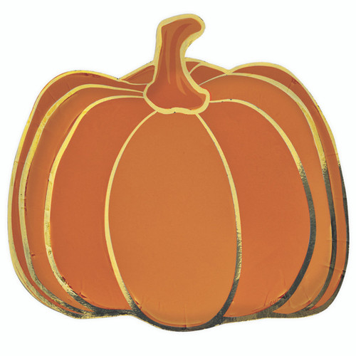 A pack of 8 Orange Pumpkin Paper Plates.