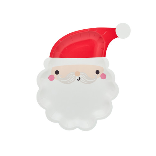 A pack of 8 Santa Shaped Paper Plates.