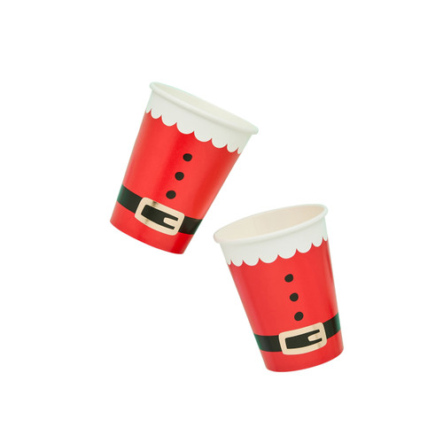 A pack of 8 Santa Suit Paper Cups.