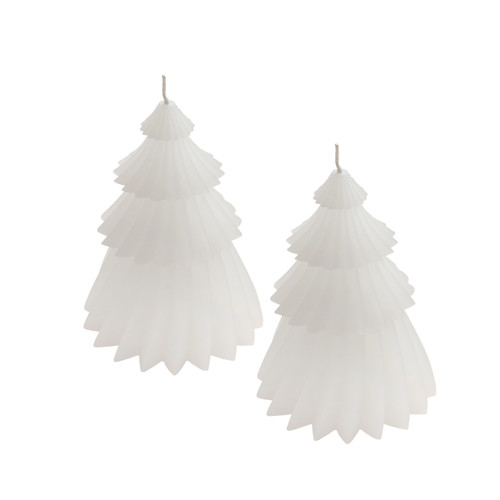 A set of 2 White Christmas Tree Candles.