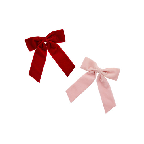 A pack of 6 Pink & Red Velvet Bow Clip Decorations.