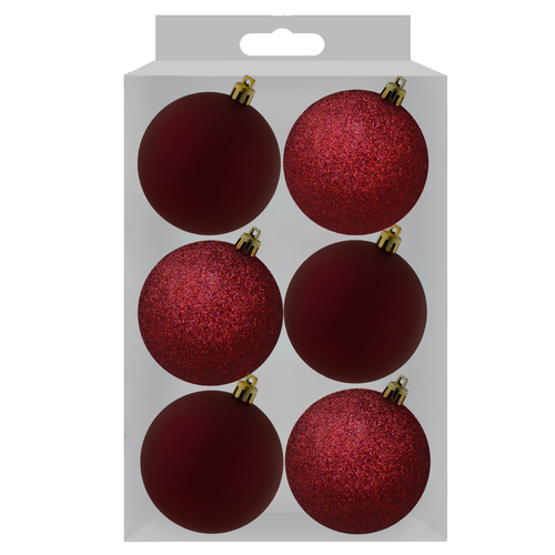 A set of 6 8cm Red Wine Assorted Baubles.
