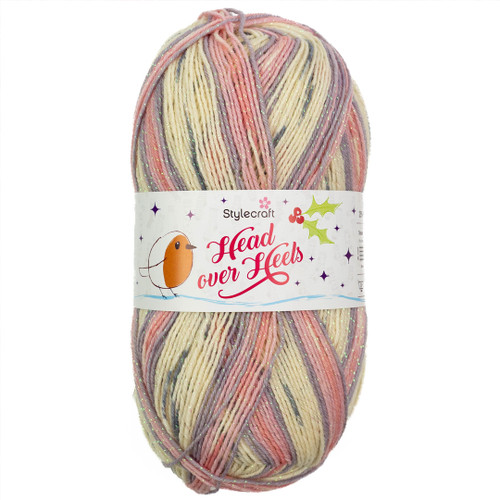 A ball of Stylecraft Head Over Heels Festive North Frost Yarn.
