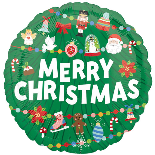 An 18 inch merry Chirstmas timeless tree foil balloon, manufactured by Anagram.