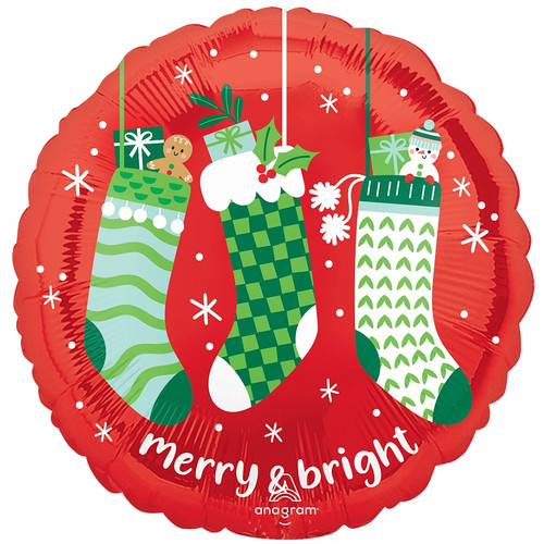 An 18 inch merry & bright cosy cheer foil balloon, manufactured by Anagram.