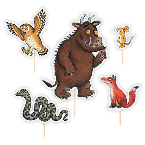A pack of 10 The Gruffalo cupcake toppers, manufactured by Anniversary House.
