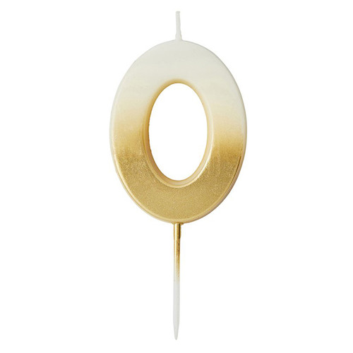 A 6.2cm Gold Ombre Number 0 Candle, manufactured by Hootyballoo.
