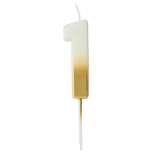 A 6.2cm Gold Ombre Number 1 Candle, manufactured by Hootyballoo.