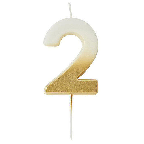 A 6.2cm Gold Ombre Number 2 Candle, manufactured by Hootyballoo.