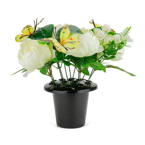 A White Peonies & Ivory Butterflies Grave Pot.