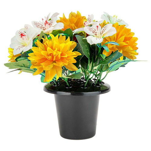 A Yellow Dahlias & White Alstroemeria Grave Pot.