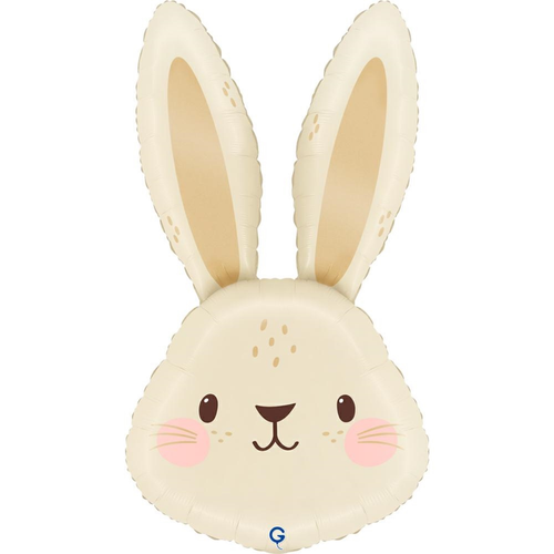 A 33 inch Cream Cute Bunny Head Foil Balloon, manufactured by Grabo.