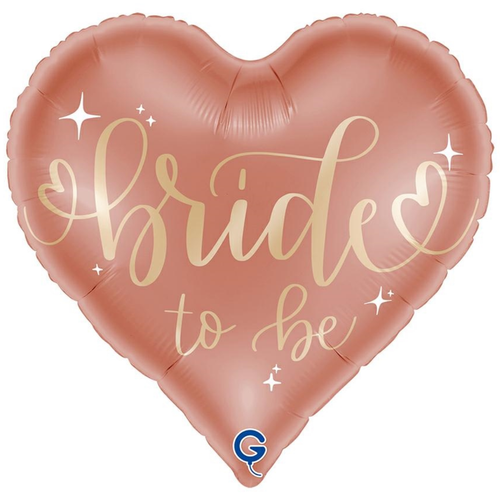 An 18 inch Bride to Be Rose Gold Heart Foil Balloon, manufactured by Grabo.