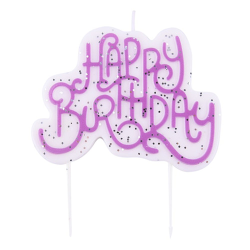 A Pink Sparkly Happy Birthday Candle, manufactured by PME Cake.