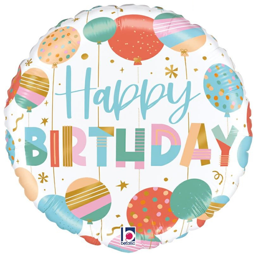 An 18 inch Birthday Balloons Round Foil Balloon, manufactured by Betallic.