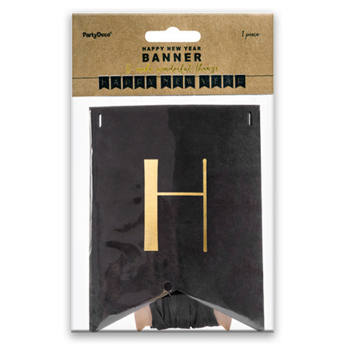 Happy New Year Black & Gold Paper Pennant Garland - 1.7m (1)