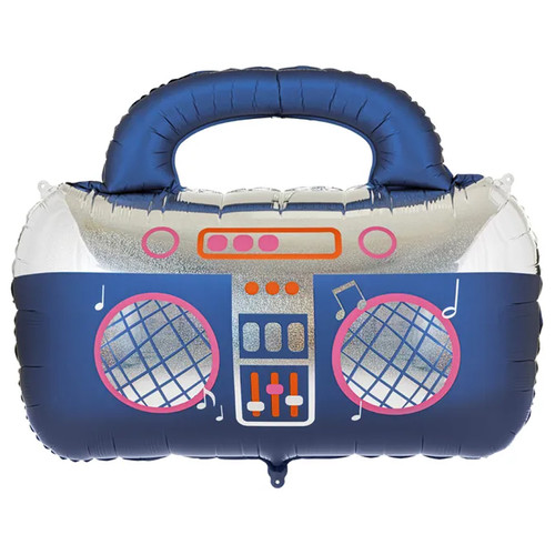 A 39 inch Navy Blue Boombox Foil Balloon, manufactured by Partydeco.