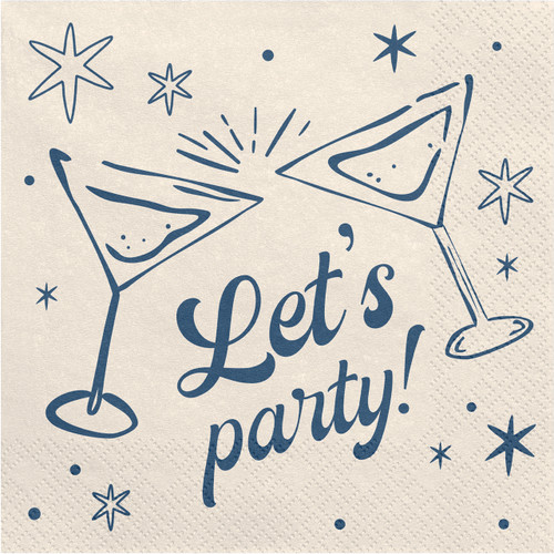 A pack of 20 beige paper napkins with a 'Let's Party' message, manufactured by PartyDeco.