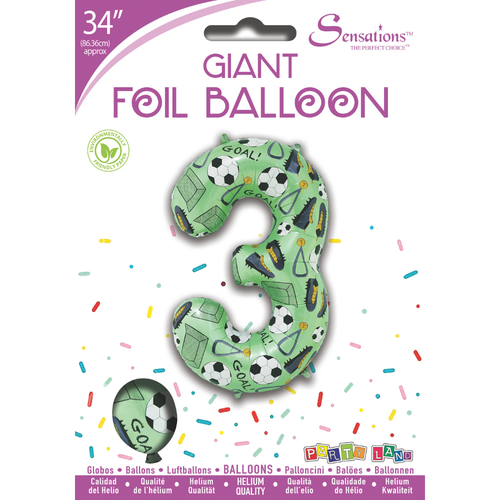34 inch Green Football Number 3 Foil Balloon (1) - Image 2